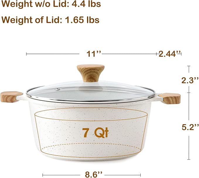 SENSARTE Ceramic Nonstick Stock Pot with Lid, 7 Quart, White | Healthy Nontoxic Ceramic Coating, PFAS & PTFE Free, Compatible with All Stoves Including Induction Cooktops, Easy to Clean