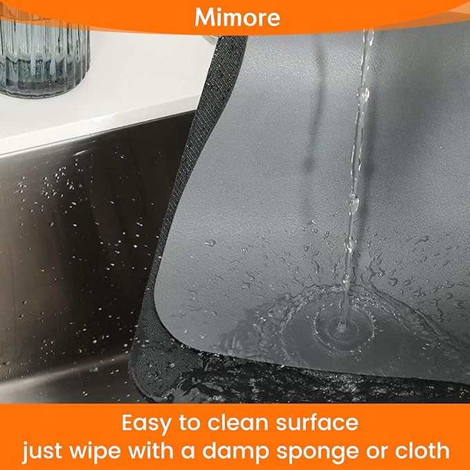 Mimore Coffee Mat - 16x24 Inch Grey Countertop Mat - Absorbent, Hides Stains, Rubber Backed - Dish Drying Mat Fits Under Coffee Maker, Espresso Machine