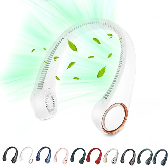 penkou Portable Neck Fan, Hands Free Personal Fan,360° Airflow,3-16 Running Hours, 72 Wind Outlets,4000mAh Battery USB Rechargeable,3-Speeds, Birthday Gifts for Men Women(White)