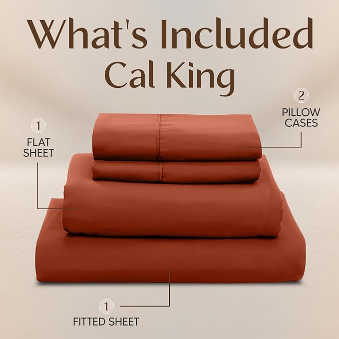 Utopia Bedding California King Size Sheet Set – 4 Piece Bed Sheets, Soft and Breathable Microfiber, Includes 1 Fitted Sheet, 1 Flat Sheet and 2 Pillowcases – OekoTex (Orange)