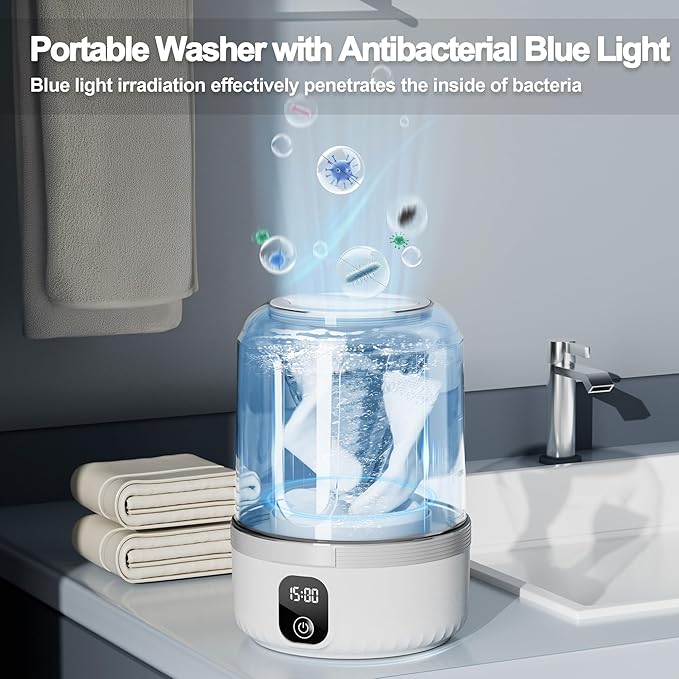 Underwear Washing Machine, Upgrade 1.5L Mini Portable Washing Machine Rechargeable Underwear Washer Deep Cleans Small Clothes for Apartment, Dorm, RV, Travel & Hotel Use (White)