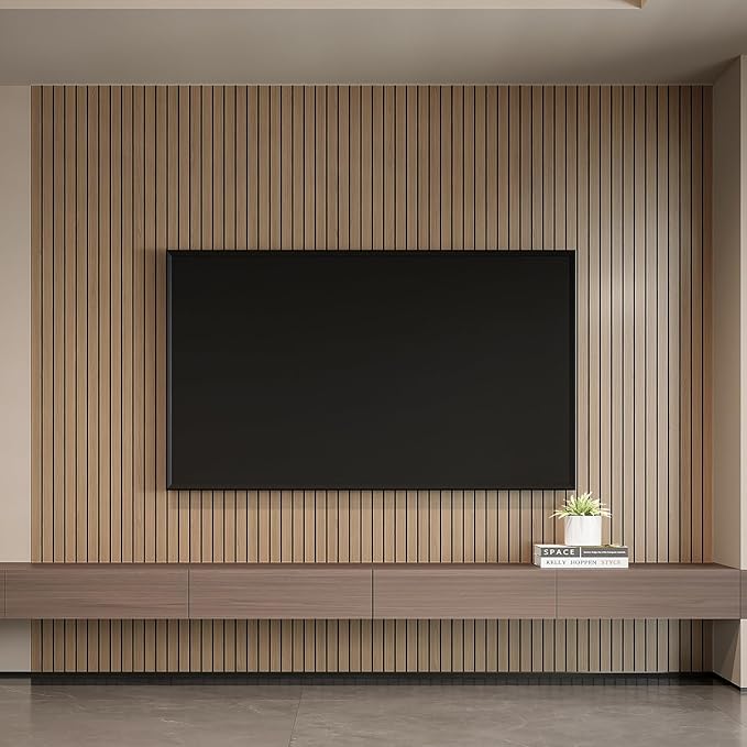 YLL YLL PVC Slat Wall Panel Peel and Stick 236"x 15.7" Faux Oak Grain Wood Slat Panel Self-Adhesive Wallpaper Soundproof 3D Wall Panels