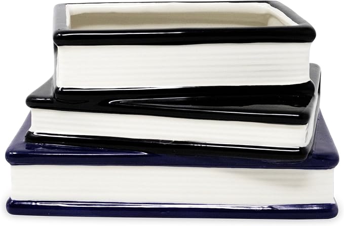 Steel Mill & Co. Ceramic Stacked Books Planter, Gothic Stories | Ceramic Plant Pot with Drainage Hole & Removable Stopper, Literary Decor, Frankenstein, Dracula, & Sleepy Hollow