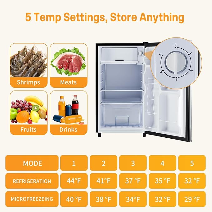 NEWBULIG Mini Fridge with Freezer 3.2 Cu.Ft Small Refrigerator for Office, Dorm, Small Fridge with Adjustable Thermostat, Energy Saving, Dual Door, Black