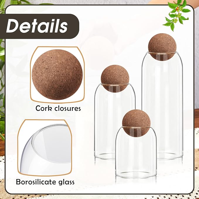 Suclain 6 Pcs Glass Jars with Cork Ball Lid Farmhouse Kitchen Canisters Coffee Bar Countertop Container Rustic Storage Jars for Bean Nut Sugar Coffee Tea Organizer Housewarming Gift (40/25/17oz)