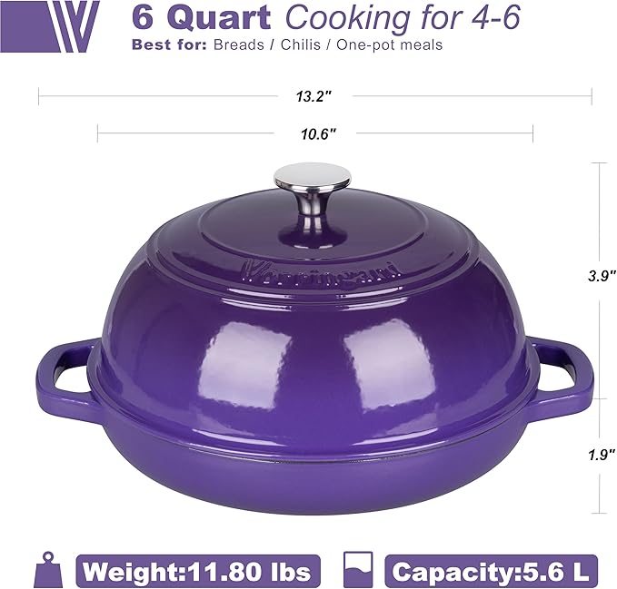 VORRINGARD Enameled Cast Iron Dutch Oven Pot with Lid, Bread Oven for Sourdough Bread Baking, Dutch Ovens with Bread Proofing Basket& Baking Supplies Set, 6 Quart, Purple