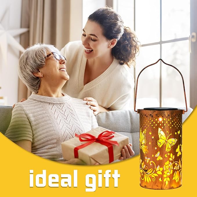 Mothers Day Gifts, 2 Pack Butterfly Birthday Gifts for Women Mom Grandma Solar Lanterns Outdoor Waterproof Garden Decor Hanging LED Decorative Light for Patio Yard Lawn Gardening Gifts