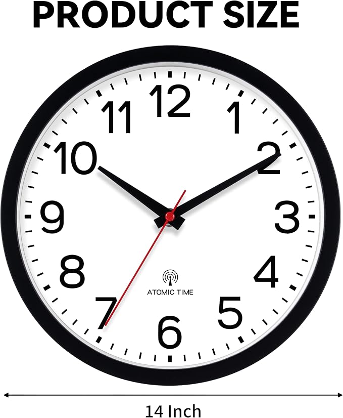 AKCISOT 14 Inch Wall Clock, Battery Operated Analog Clock, Silent Non-Ticking, Ideal for Bedroom, Bathroom, Kitchen, Office and School, Black
