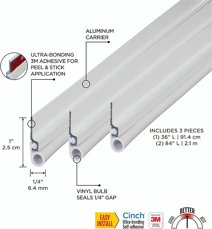 M-D Building Products 43343 White Aluminum and Vinyl Cinch® Self-Adhesive Top and Sides Door Seal Kit