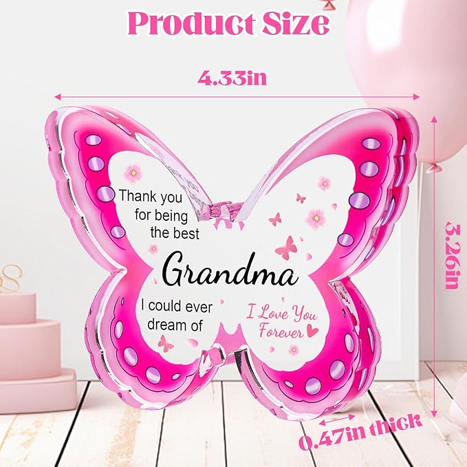 Mothers Day Gifts for Grandma, Grandma Mothers Day Gift - Acrylic Butterfly Plaque, Birthday Mother's Day Present for Grandmother from Grandkids, Best Gift Ideas for Grandma