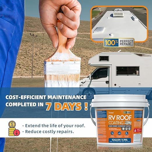 1 Gallon RV Roof Sealant, RV Roof Coating White, Professional Grade Liquid Rubber, Solar Reflective Waterproof Sealant for Leak Repair on Camper, Trailer & Motorhome Roofs (Fits EPDM, TPO, Fiberglass)