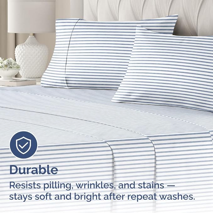 King Standard Pillow Cases Set of 2 - Ultra-Soft Hotel Quality Pillowcase Covers - Comfy, Cozy & Fade Free - Wrinkle Resistant - Machine Washable Pillow Protectors - 2 Piece Set - Blue Stripes 2