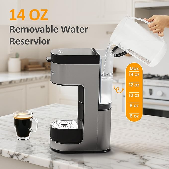 SUNVIVI Iced & Hot Coffee Maker: Single Serve Coffee Maker with 3 Brewing Options for K Pod, Ground Coffee & Tea, Removable Water Reservoir & Reusable Filter, Ideal for Home & Office, Black
