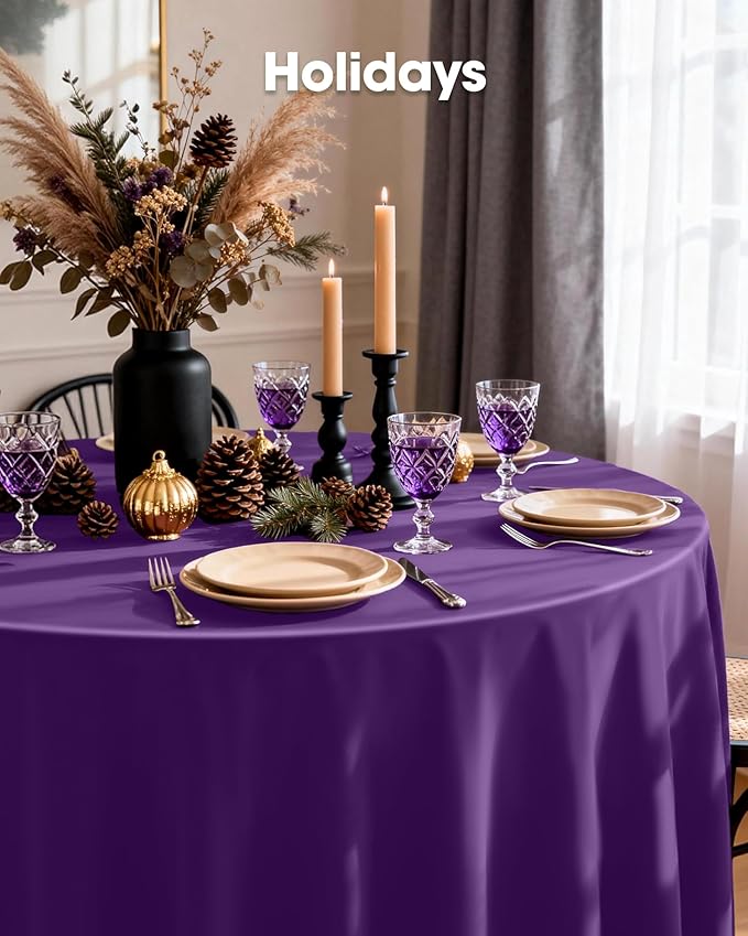 Pureegg Plastic Table Cloth Disposable 20 Pack, 84'' Round Table Cloths, Graduation Decorations Class of 2025, Graduation Party Tablecloths, Round, Plastic Cover, Leakproof & Sturdy, Purple