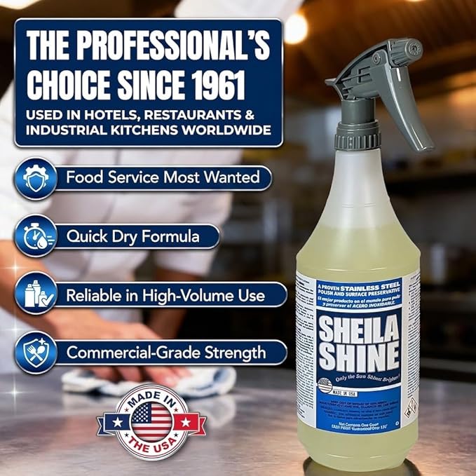 Sheila Shine 32oz Stainless Steel Cleaner and Polish - Cleans, Polishes & Protects Kitchen Appliances, Refrigerators, Sinks, Ovens & Grills - Leaves Streak Free Shine - Stainless Steel Spray Cleaner
