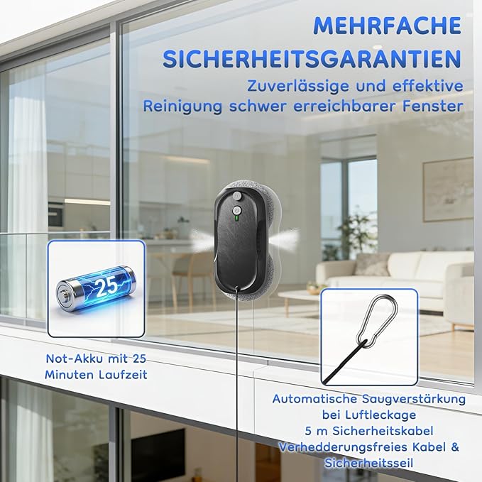 2026 Updated X2 Window Cleaning Robot - Enhanced Battery, Max 3200Pa, Path Planning, Anti-Slipping, Edge Detection, Window Cleaner Robot for High-Rise Windows, Black (2 pairs of nozzles, 10 cloths)