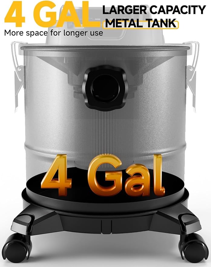 Cordless Ash Vacuum for Pellet Stoves, for DEWALT 20V Max Battery, Pellet Stove Vacuum Cleaner with 2 HEPA Filters, Powerful Suction, 4 Gallons & 4 Wheels, 38" Hose for Wood Fireplaces, BBQ Grills