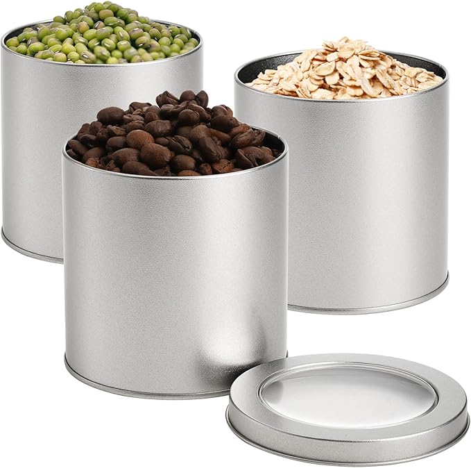 Tosnail 6 Pack Round Metal Tins Canister with Window Top Lid, 17 Oz Tin Can Box, Large Kitchen Tin Container for Loose Tea, Coffee, Candy, Spices - Silver