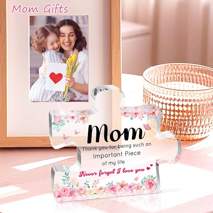 Mothers Day Gifts for Mom, Mom Gifts - Acrylic Puzzle Piece Plaque 3.9 × 3.3 × 0.5 inch, Christmas Valentine's Day Birthday Present for Mom from Daughter Son