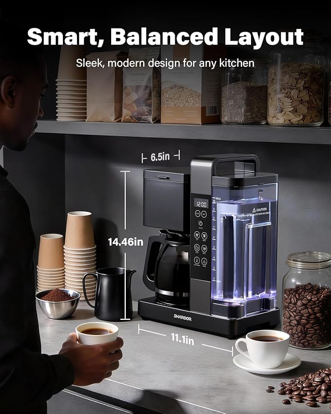 SHARDOR 10-Cup Coffee Maker, Programmable Drip Coffee Machine with 2–10 Cup Setting, Adjustable Keep-Warm Control, Removable 50oz Water Tank, Brew Strength Control & Brew Pause, Black