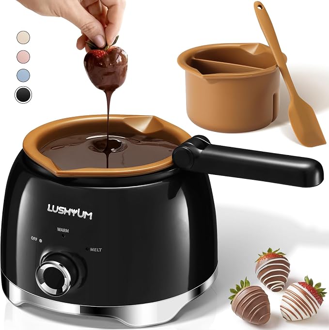 Electric Chocolate Melting Pot with 2 Insert Pots, 4-Cup Chocolate | Even Heating, Fast Melting, BPA-Free Silicone, Easy Clean, Less Waste, Ideal for Chocolate, Candy Melts, Parties, Fondue