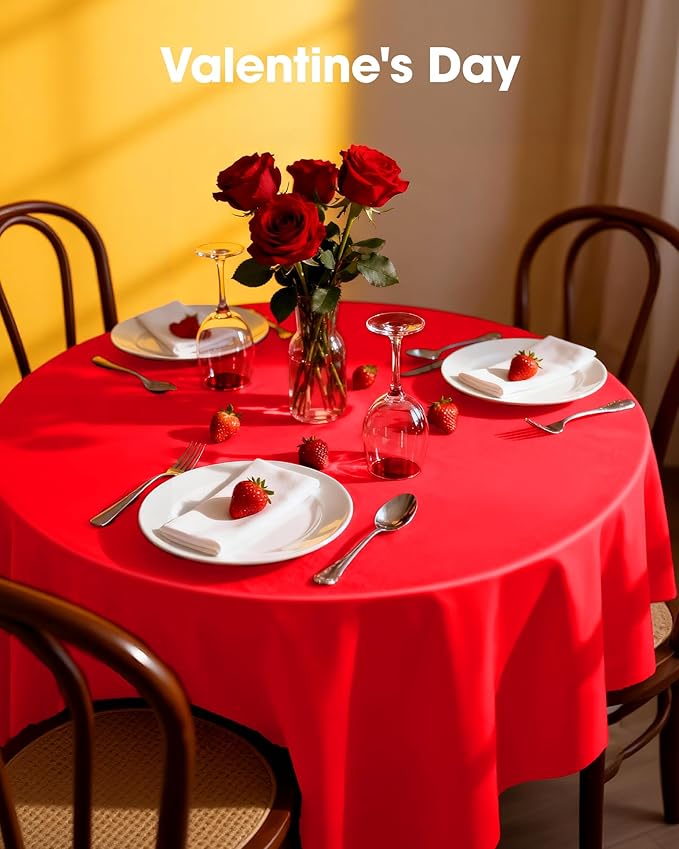 Pureegg Plastic Table Cloth Disposable 20 Pack, 84'' Round Table Cloths, Valentines Day, Thanksgiving, Christmas Decorations, Fall Tablecloths, Round, Plastic Cover, Leakproof & Sturdy, Red