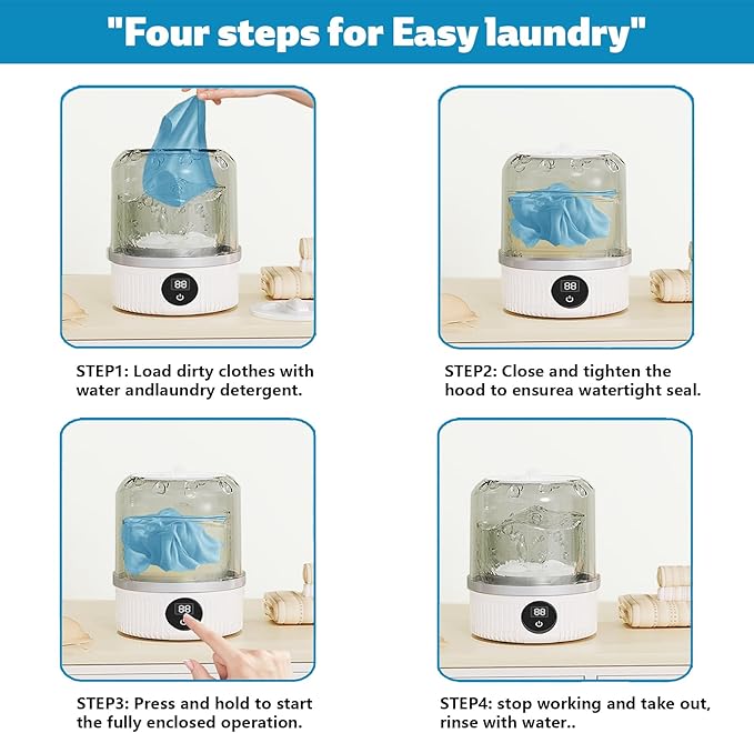 Portable Washing Machine, Underwear Washer, Small Washing Machines, Mini Washing Rechargeable Cordless Washing-Machine, Laundry Cup for Bra, Underwear, Socks (1 L capacity)