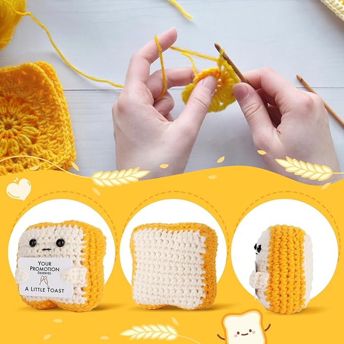 Crochet Toast Promotion Gifts – Handmade Congratulations Plush - Funny Career Change New Title Gift for Coworker, Friend, Son, Daughter, Boss, Manager, Employee – Small Office Decor for Desk