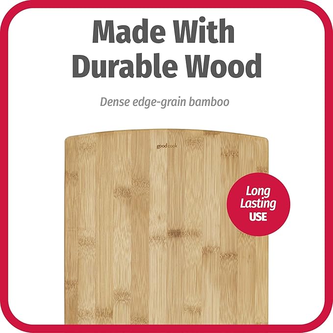 GoodCook Everyday 10" x 14" Bamboo Cutting Board, Durable Edge-Grain Wood, Moisture-Resistant, Knife-Friendly, Wooden Chopping Board for Kitchen, Low-Maintenance, Natural Bamboo