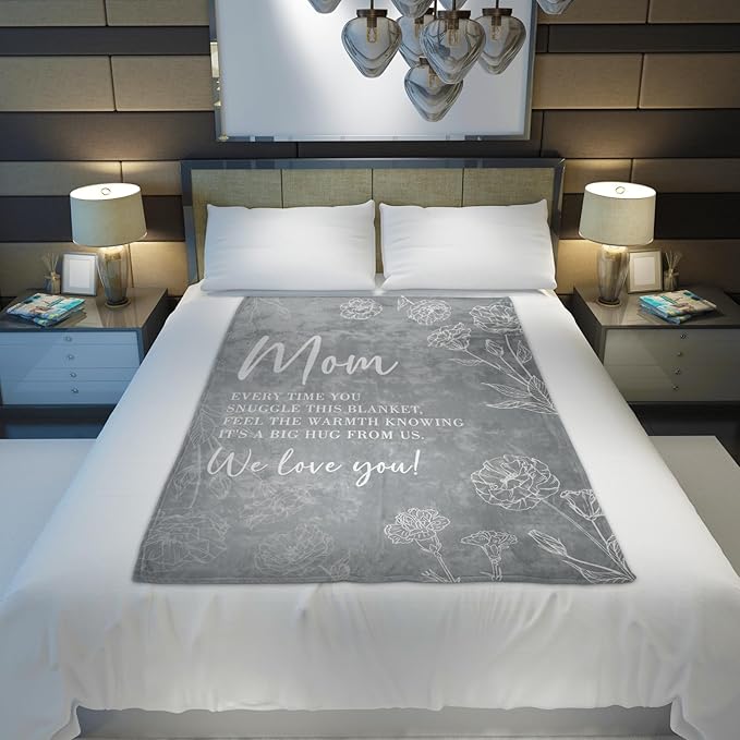 GiltGlimmer Gifts for Mom Mothers Day, Mom Birthday Gifts Blanket, Moms Gift for Women from Daughter Son, We Love You Present for Mother Mommy Christmas 60" x 50", Grey