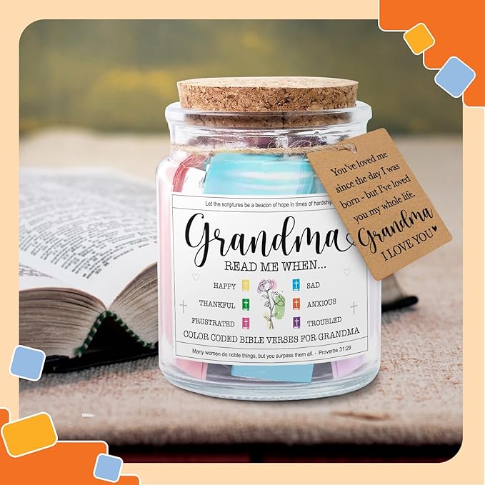 NewEleven Mothers Day Gifts For Grandma - Christian Gift, Grandma Birthday Gifts From Granddaughter, Grandson, Kids - Daily Encouragement, Inspirational Present - Bible Verse Jar
