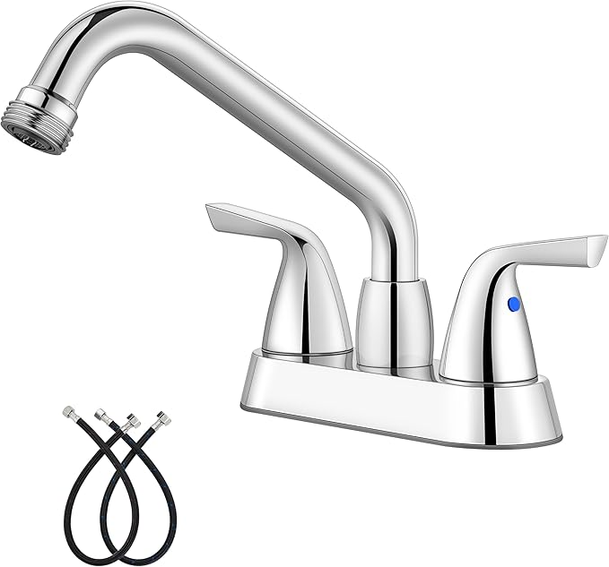 Aolemi Laundry Sink Faucet 4 Inch Centerset, Utility Sink Faucets with Swivel Spout and 3/4" NPT Threaded End, 2-Handle Faucet for Laundry or Utility Room, Polish Chrome