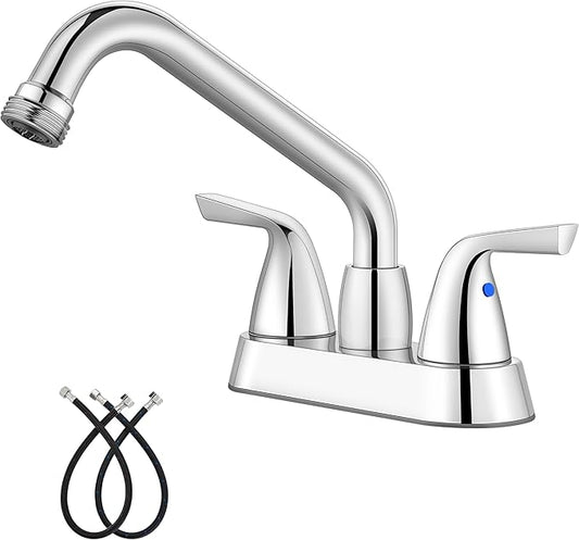Aolemi Laundry Sink Faucet 4 Inch Centerset, Utility Sink Faucets with Swivel Spout and 3/4" NPT Threaded End, 2-Handle Faucet for Laundry or Utility Room, Polish Chrome