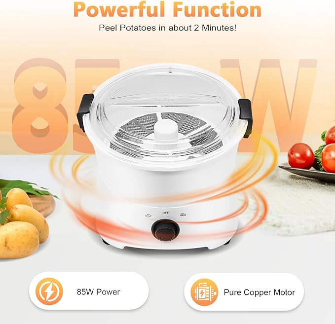 Electric Potato Peeler,85W Kitchen Automatic Rotating Peeling Tool,Automatic Peeler Spinner,Kitchen Peeling Machine for Potatoes,Apples,Vegetables (Grey)