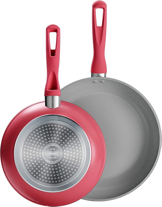 Tramontina Solara 10 & 12-Inch Ceramic Non Stick Frying Pan Set, Heavy-Gauge Aluminum Skillet with Nonstick Coating, Dishwasher and Oven Safe (Red, 2-Pack)
