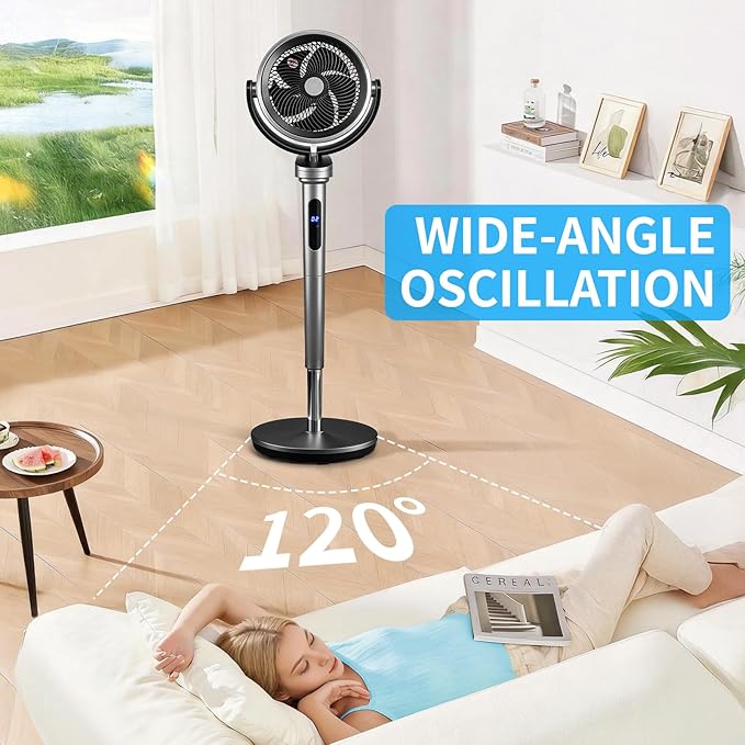 Winado Air Circulator Pedestal Fan, 32-Speed Standing Fan with Remote, 120° Oscillating Standing Fan for Whole Room, 39-46'' Adjustable Height, 12H Timer, DC Motor, Quiet Fan for Bedroom