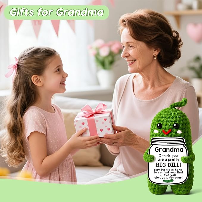 MAMAGIFTREE Grandma Birthday Gifts Mothers Day from Granddaughter Grandson, Crochet Pickle Plush Great Grandma Gifts Grandparents Day Gigi Nana Gift Ideas from Grandkids