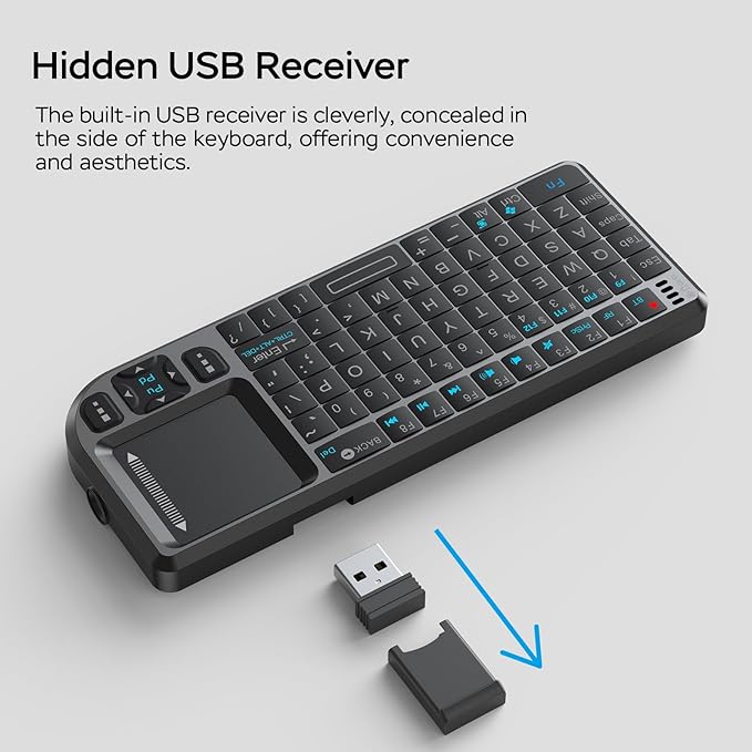 Mini Wireless Keyboard with Touchpad, 2.4G+BT Dual Mode 7-Color Backlit Remote, Compatible with PC/Tablet/TV/Smartphone, Rechargeable Handheld Portable for Travel, Office and Home Use