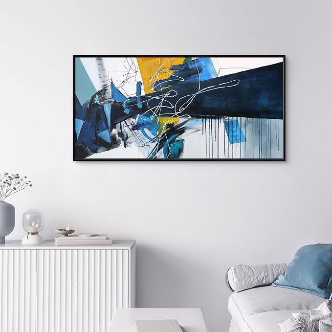 KLAKLA Wall Art for Living Room - Blue Abstract Canvas Pictures Framed Artwork for walls Extra Large Prints for Bedroom Above the Bed Decor 20x40 Inches