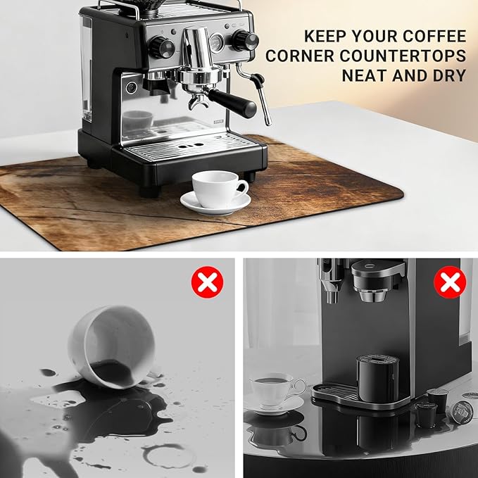 Coffee Mat 32x18 Inch, Wood Grain Coffee Placemat, Absorbent Hide Stain Rubber Backed Dish Drying Mat for Kitchen Counter, Bar Mats for Countertops, Under Coffee Bar Maker Machine Pot Espresso Staion