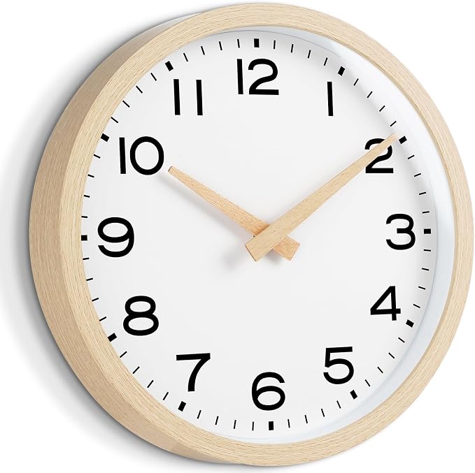 AKCISOT 12 Inch Wall Clock, Battery Operated Analog Clock, Silent Non-Ticking, Ideal for Bedroom, Bathroom, Kitchen, Office and School, Natural