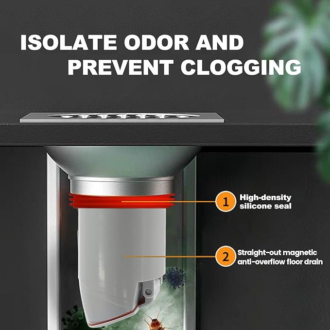 Odor-Proof Shower Drain Plug with Magnetic Backflow Preventer, Hair Catcher, and Variable Diameter Washers, Fits drains, sewers, and Pipes with Inner diameters from 1.5" to 3.9"