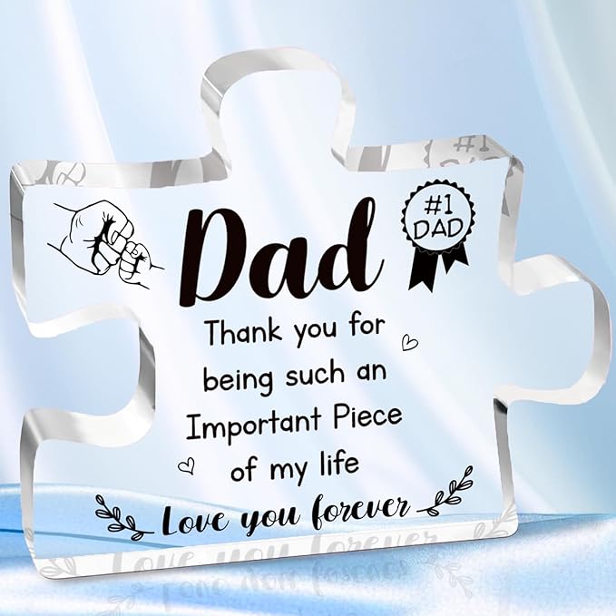 Gifts for Dad, Dad Birthday Gifts- Acrylic Dad Puzzle Plaque, Dad Valentines Gift from Daughter, Fathers Day Presents from Son, Father's Day Gift Ideas, Keepsake Decor, Paperweight