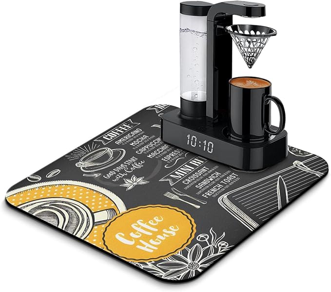 Coffee Bar Mat Accessories for Countertop Absorbent Hide Stain Rubber Backed Dish Drying Mats for Kitchen Counter Draining Pad Decor Gift(18x16in)