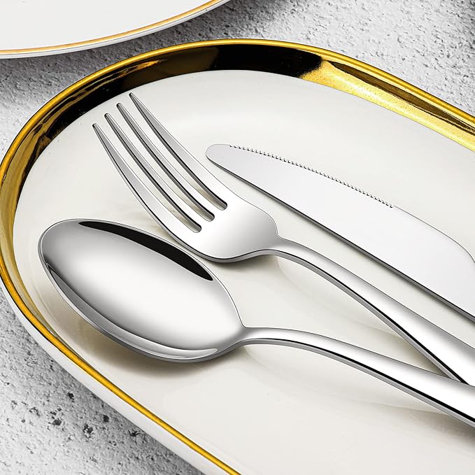 40-piece Silverware Set for 8, Stainless Steel Flatware Cutlery Set, Kitchen Utensil Tableware sets Include Spoon, Fork & Knife for Home, Dishwasher Safe
