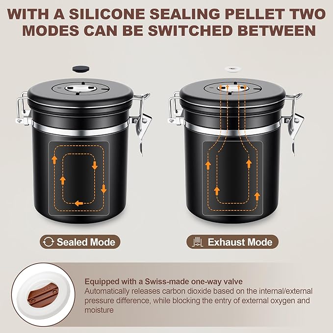 ShanSon Coffee Canister Airtight Coffee Container Stainless Steel Coffee Bean Storage Container with Scoop Coffee Canister for Beans Grounds Sugar Flour Tea Cereal,16OZ, Black