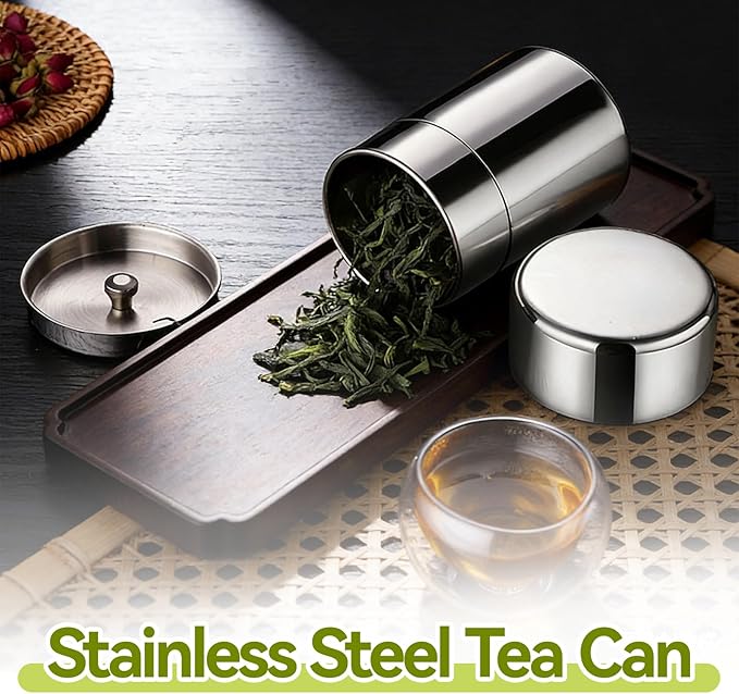 Stainless Steel Tea Canister, 550ml Double Seal Tea Tin Canister Airtight Canister Storage Container with Double Lids, for Tea Coffee Sugar Seasoning Storage