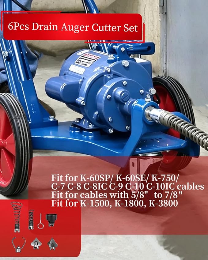 Drain Snake Drill Attachment, Drain Auger Cutter Kit, Fit for RIDGID K-60SP K-60SE K-750 Drain Cleaning Machine, for 5/8" to 7/8" Drain Snake Cable