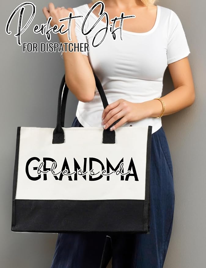 InnoBeta Grandma Gifts, Canvas Tote Bag on Christmas or Birthday & Mother's Day, Tote with Top Zipper Closure and Shoulder Strap - Blessed Grandma
