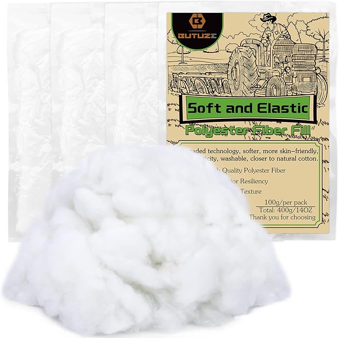 BUTUZE 400g/14.1oz Polyfill Stuffing Fiber Fill, (2.1oz-4.4lb) White Premium Fiberfill Stuffing for Craft, High Resilience Crochet Stuffing, Stuffing for Stuffed Animals, Cotton Batting, Recyclable